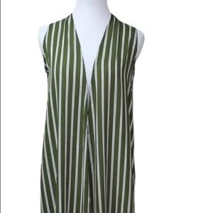 NWT LuLaRoe Olive Green Stripe Joy Long Vest
